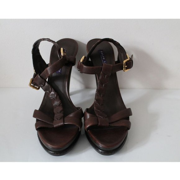 Ralph Lauren Collection Purple Label T-Strap Heels Size 10.5 Brown Leather - Picture 3 of 9